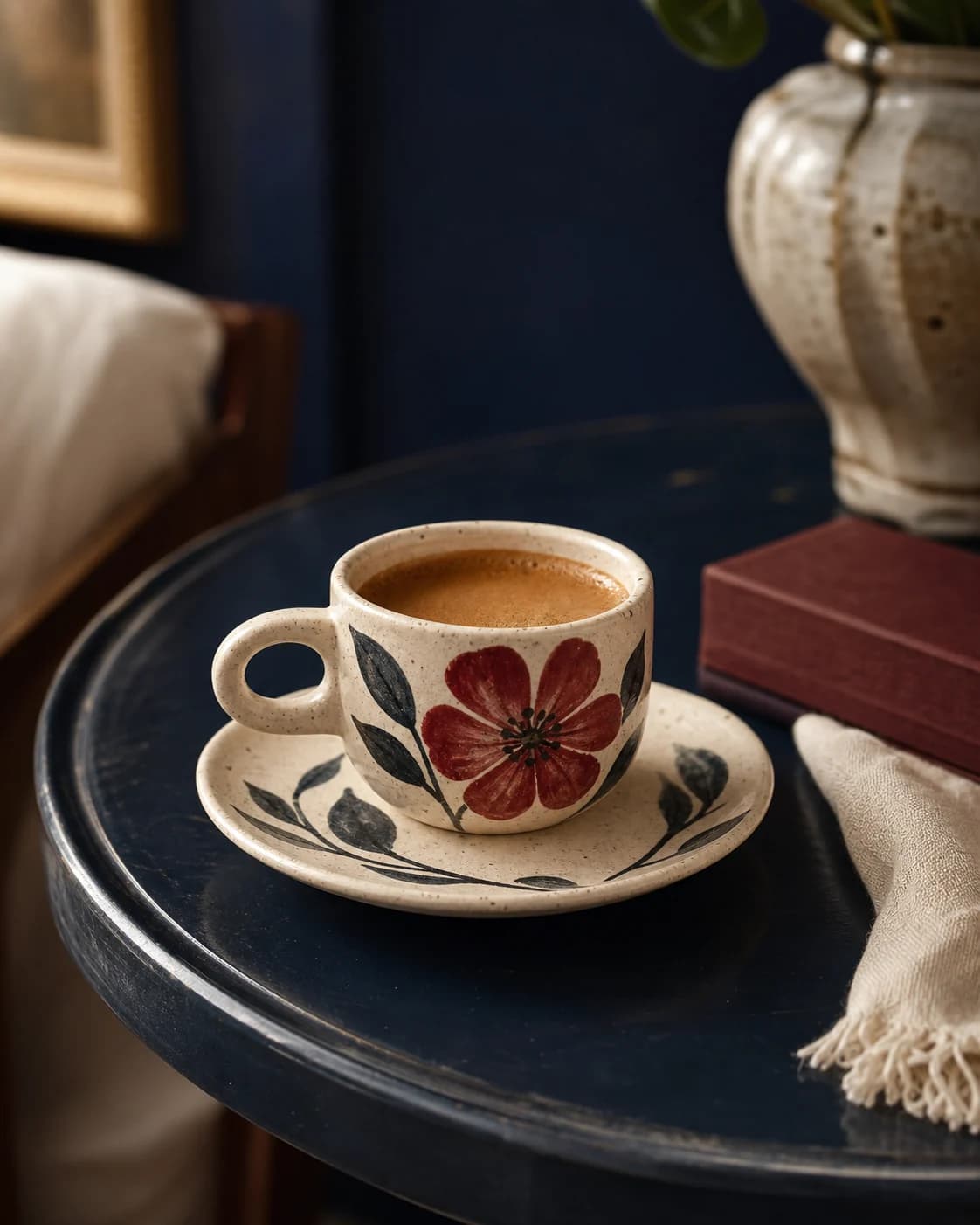 Crimson Bloom Espresso Cup — in a real space
