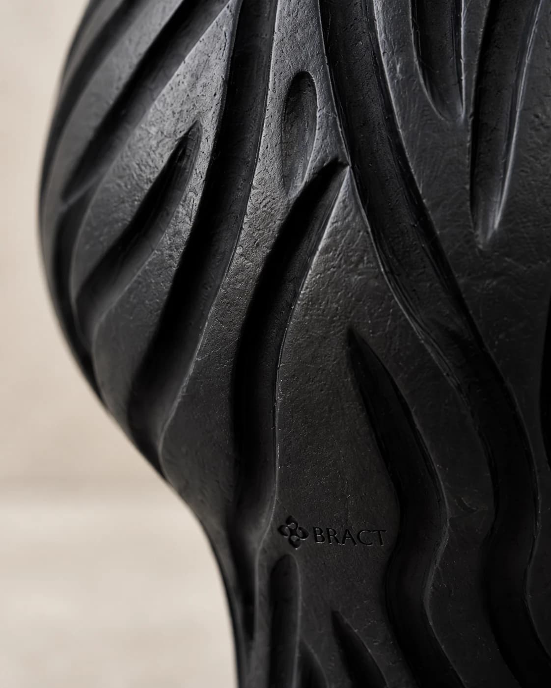 Charcoal Flame Vase — BRACT engraved detail