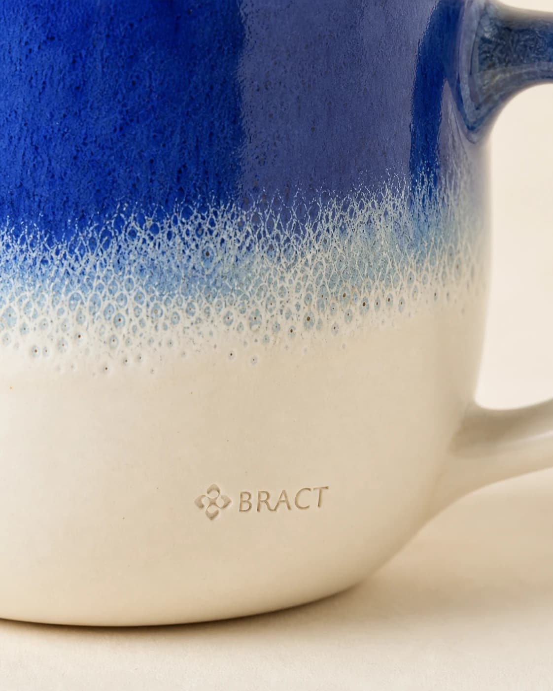 Cobalt Tide Mug — BRACT engraved detail
