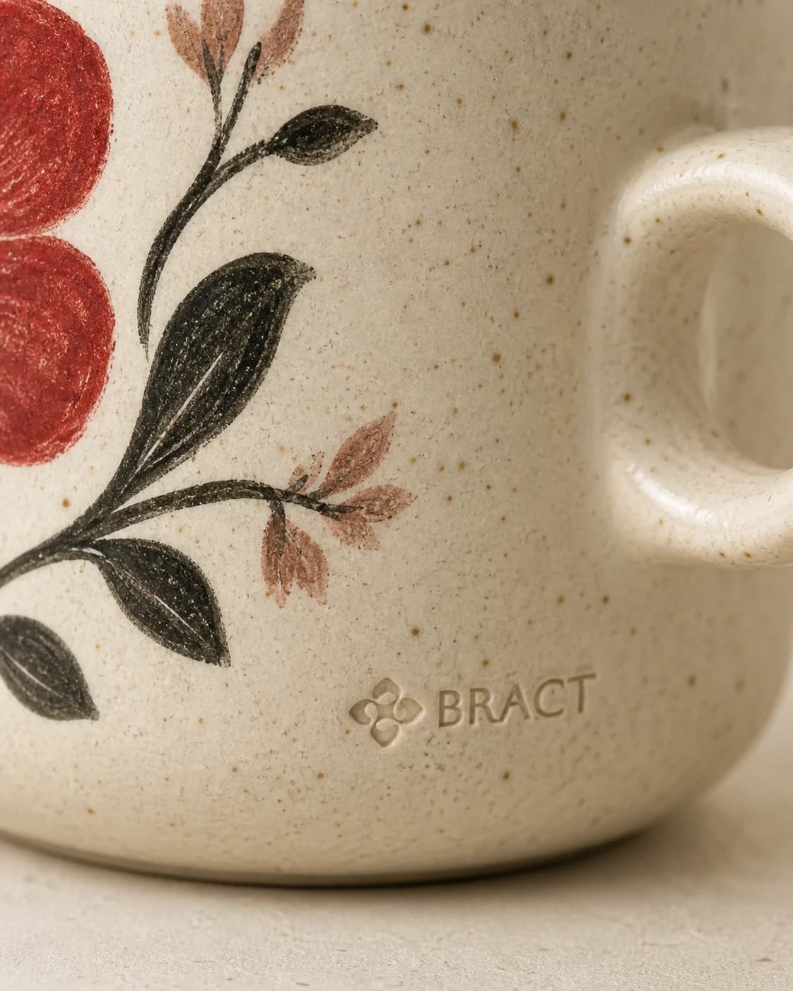 Crimson Bloom Espresso Cup — BRACT engraved detail