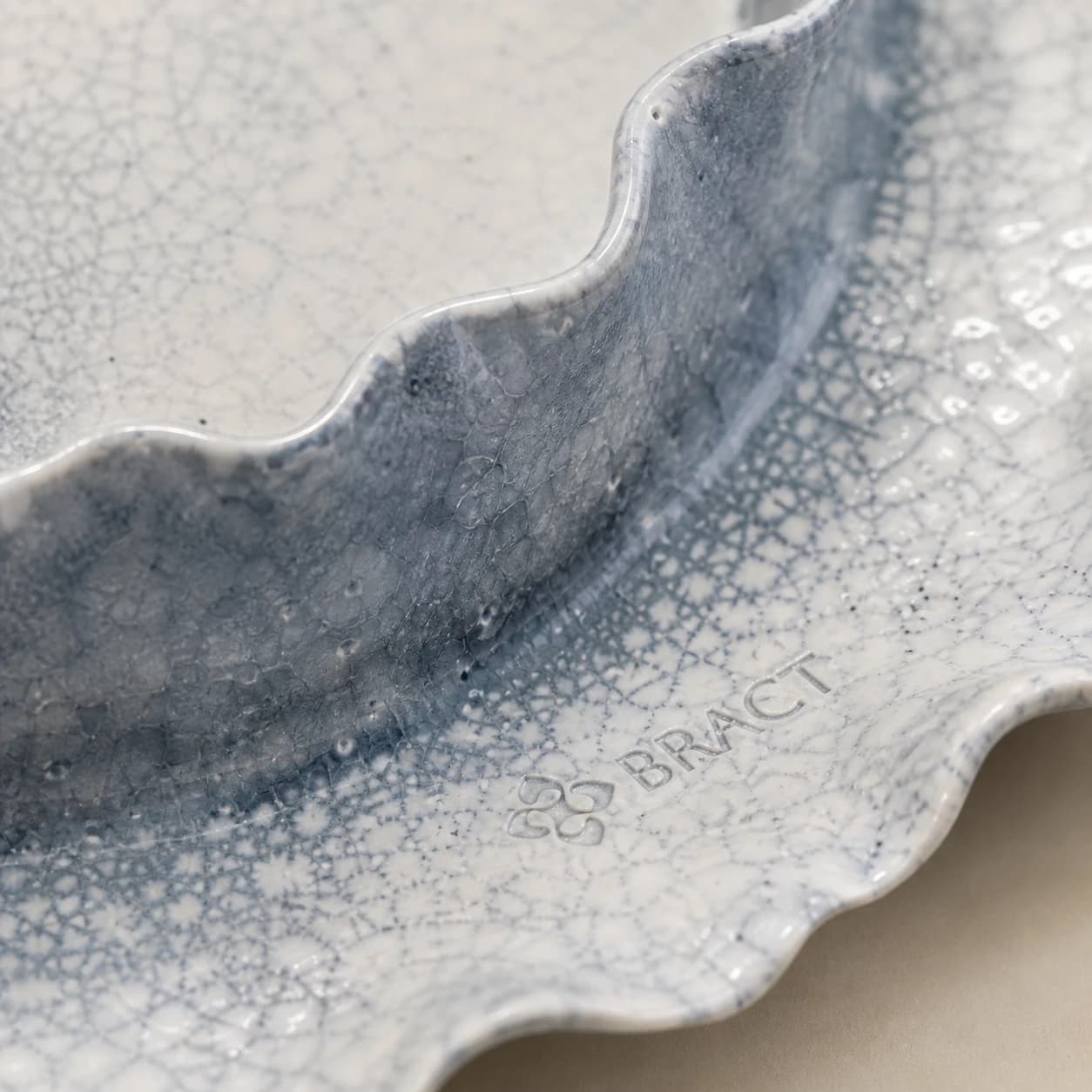 Frosted Lace Serving Platter — BRACT engraved detail