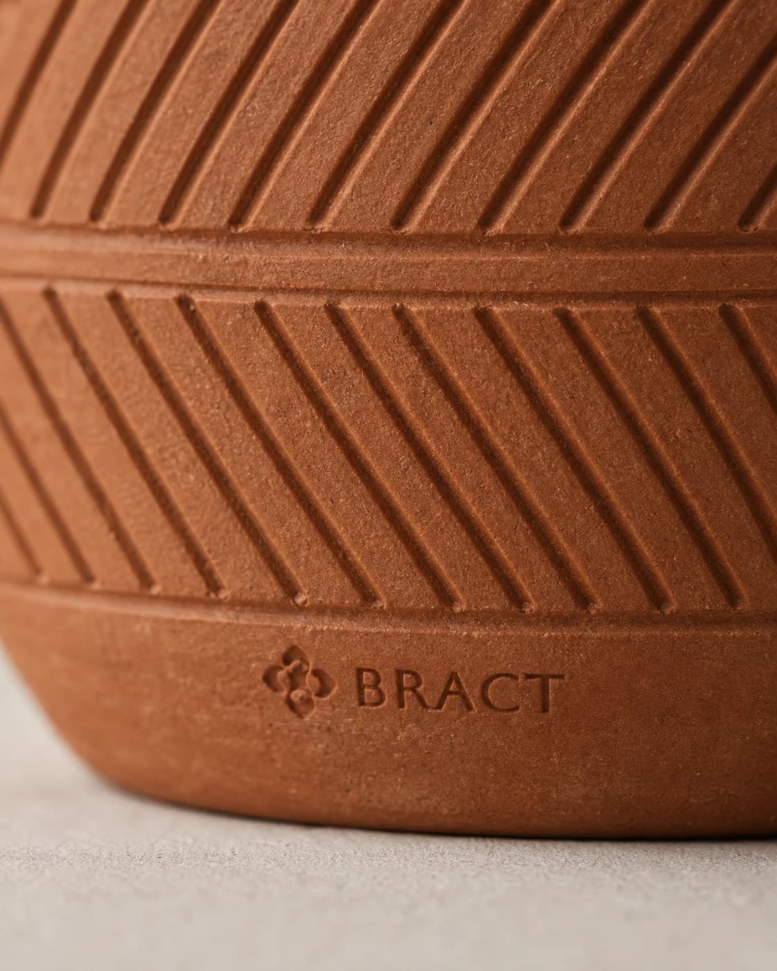Herringbone Barrel Vase — BRACT engraved detail