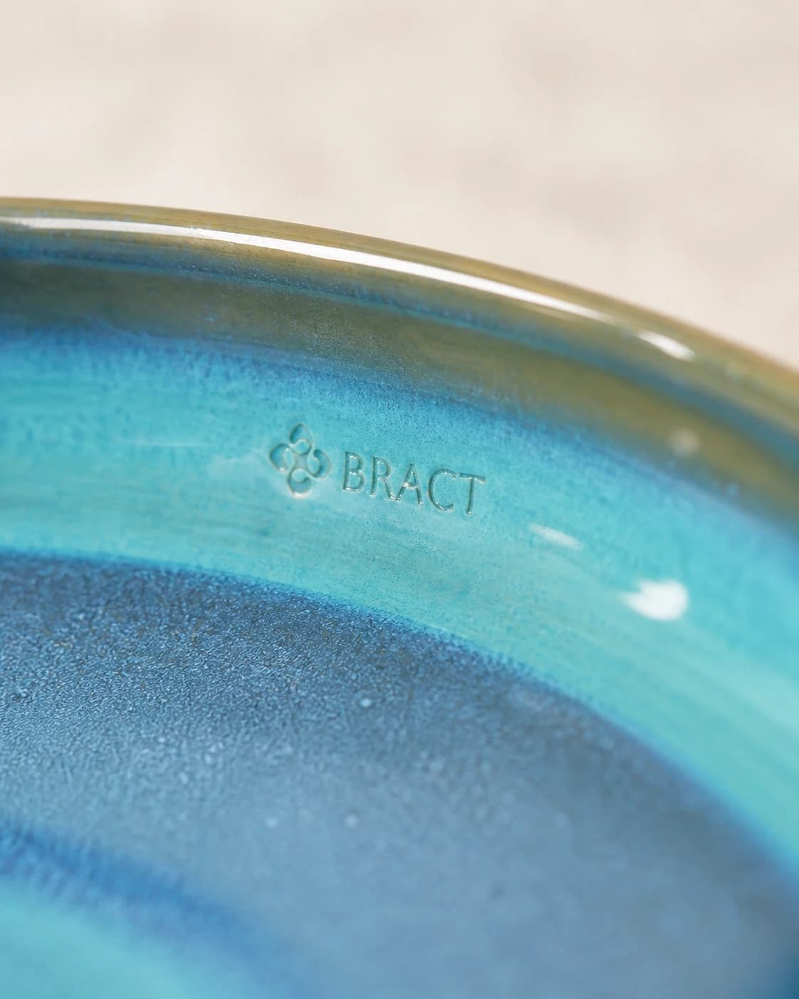Lagoon Glaze Plate — BRACT engraved detail