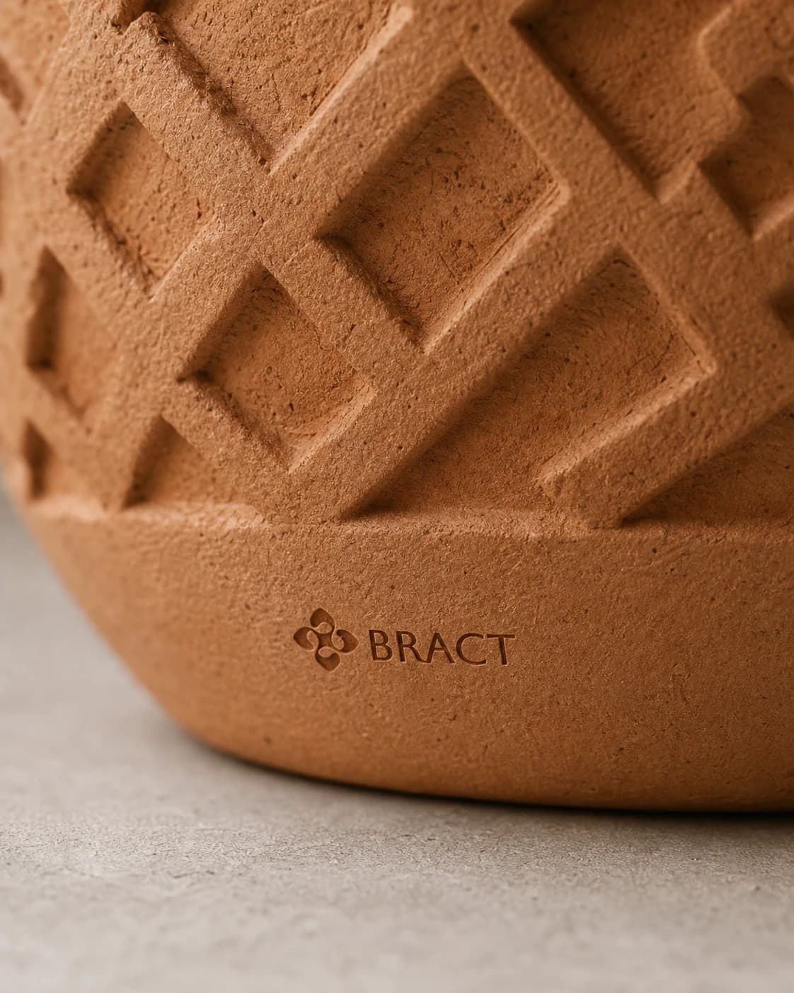 Lattice Terracotta Planter — BRACT engraved detail
