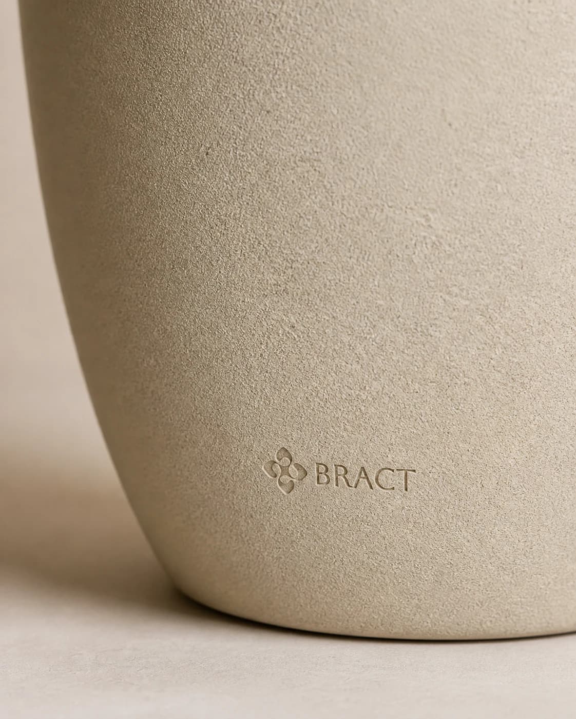 Minimal Barrel Planter — BRACT engraved detail