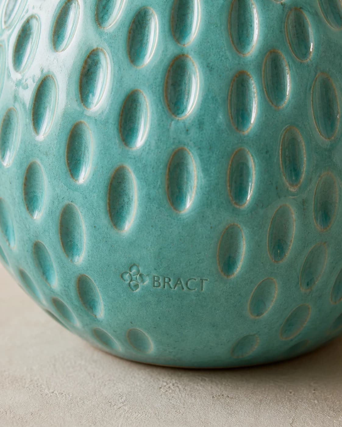 Turquoise Dimple Vase — BRACT engraved detail